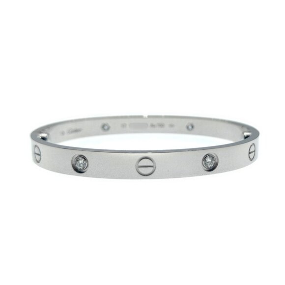 Cartier Love White Gold Bracelet 4P Diamond Size 17 - Picture 1 of 11
